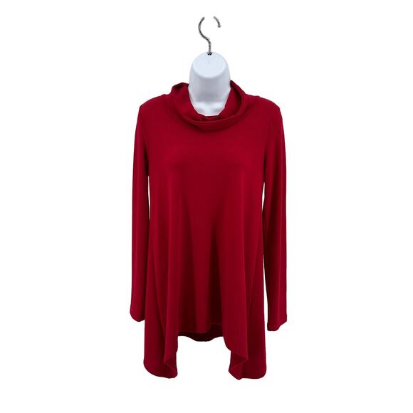 Karen Kane Red Cowl Neck Handkerchief Asymmetric Hem Tunic Sweater Womens Small - Picture 3 of 9